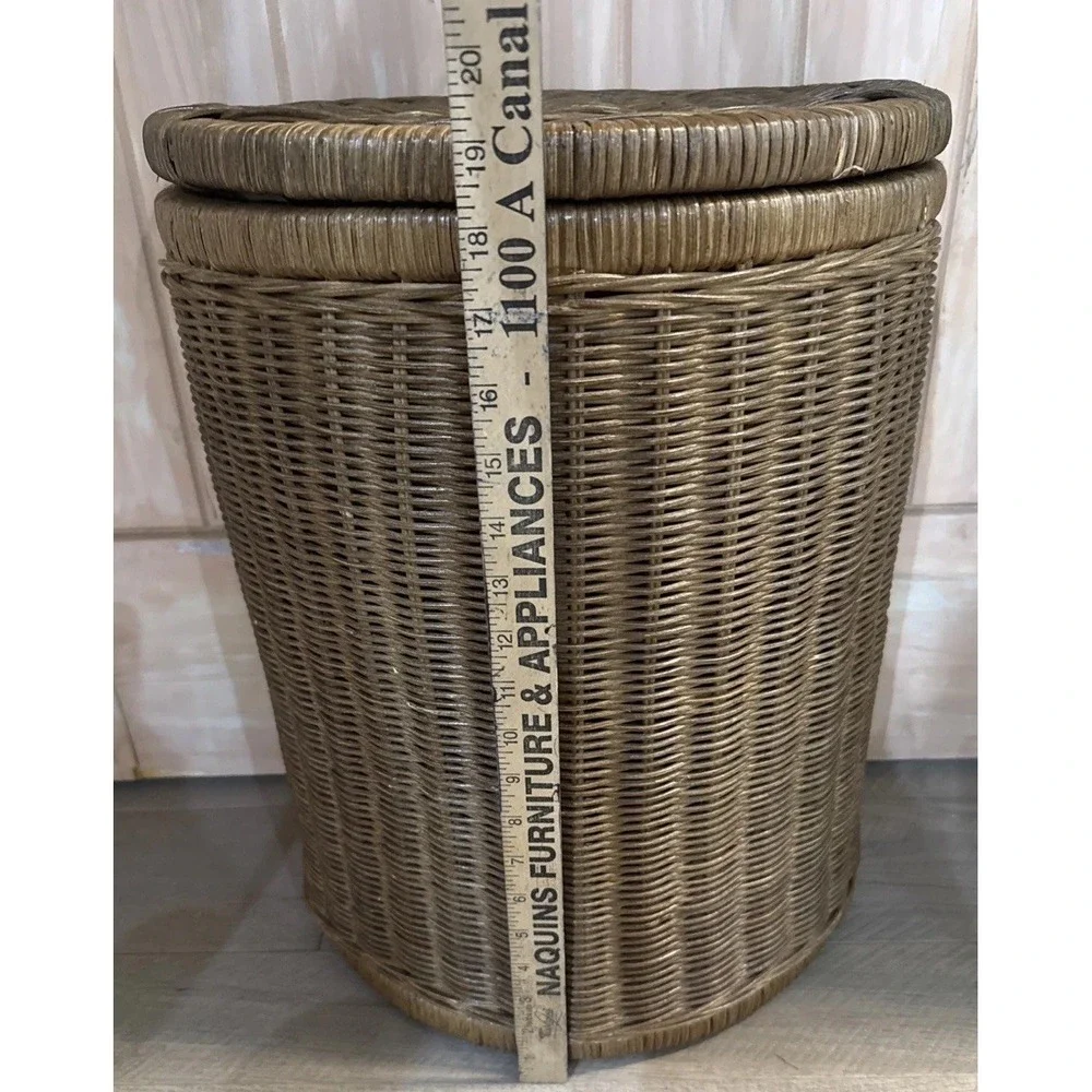Boho Wicker Laundry Hamper w/ Lid Removable Cotton Liner Rattan Basket Natural